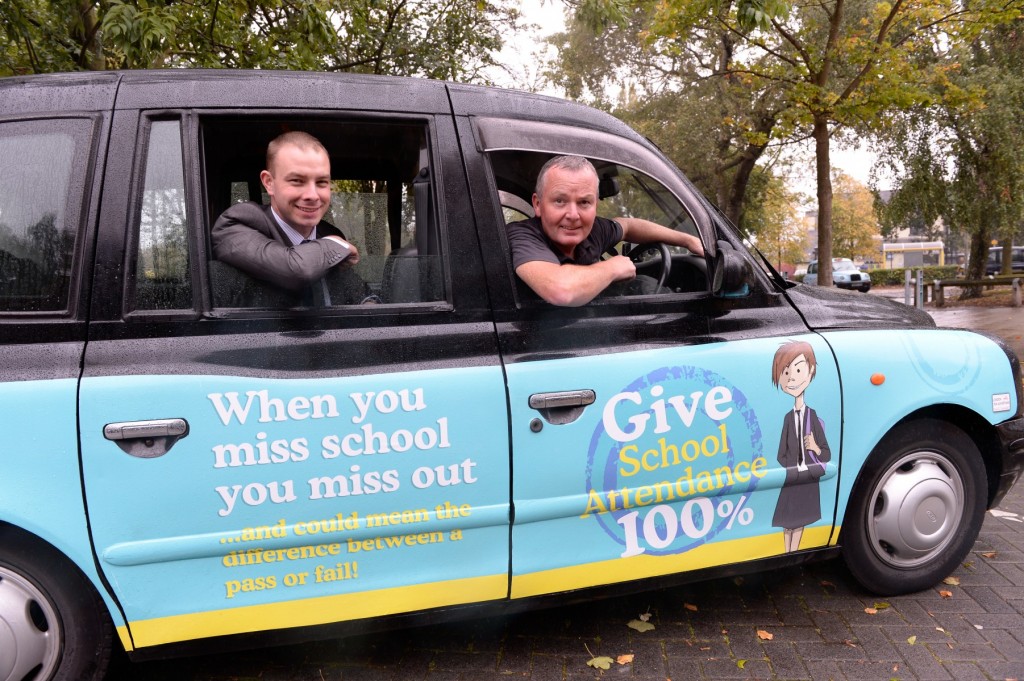Cllr See takes a ride in a school attendance taxi